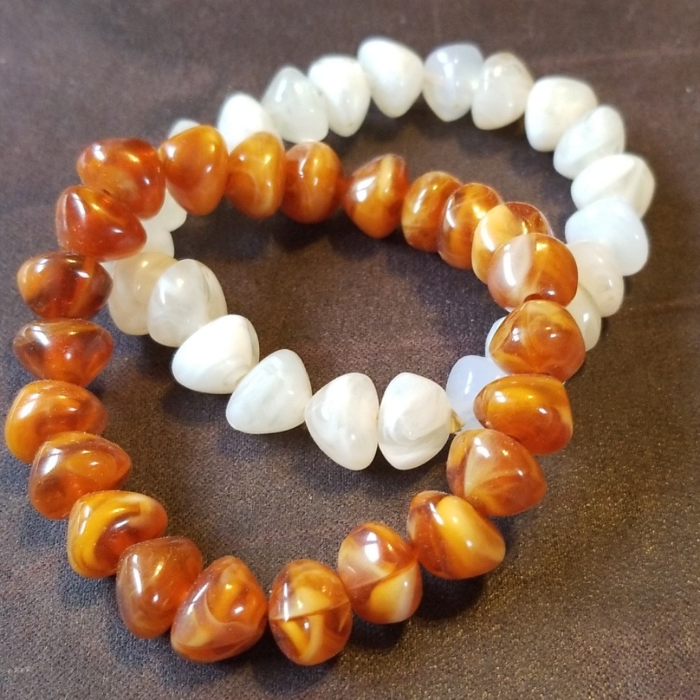Tan & White Beaded Bracelets (2)